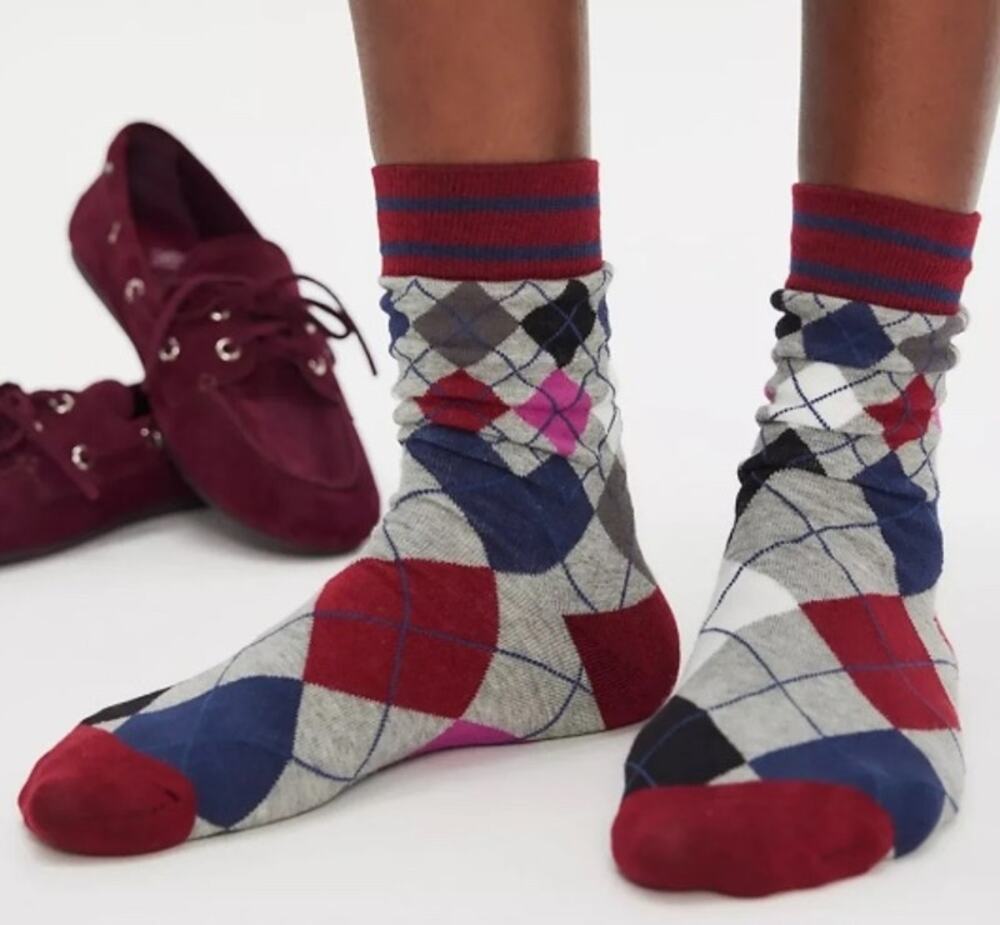 NWT Free People Argyle Socks | Gray/Burgundy/Pink | OS